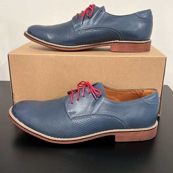 V Italia Men’s Blue Perforated Leather Lace Up Shoes Size 44 - Picture 2 of 12